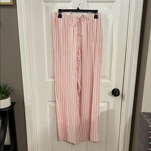 Pink Rose Striped Wide Leg Pants - Pink and White